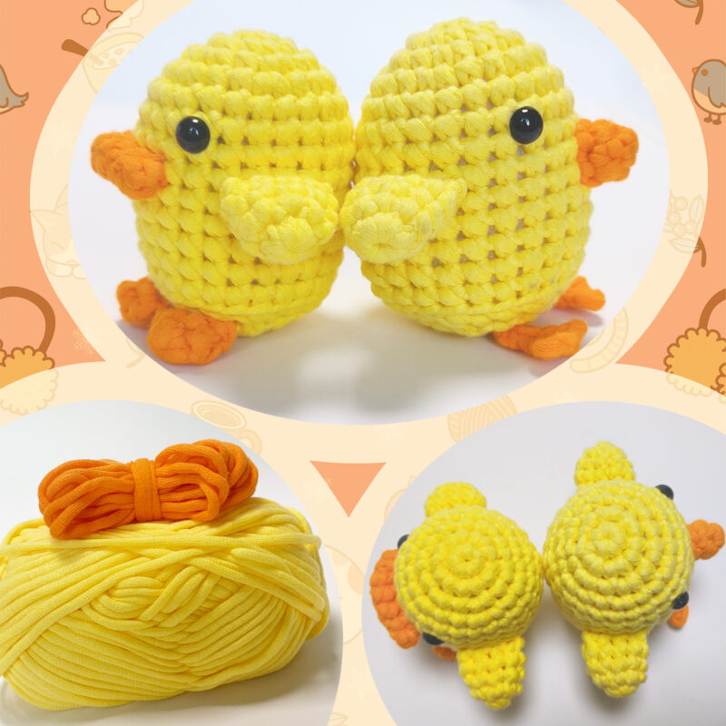 Finished fluffy chick and duckling crochet dolls