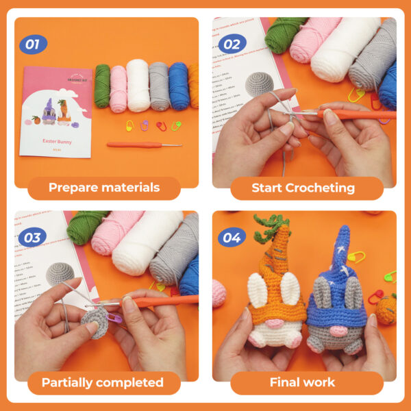 Finished carrot patch gnome crochet easter decor