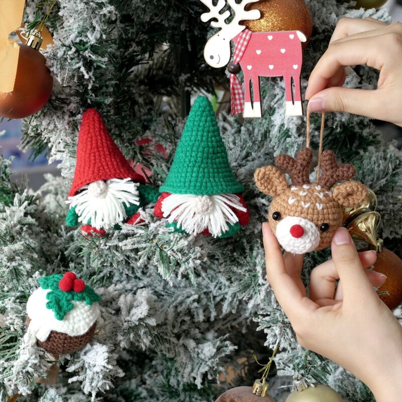 Crochet gnome set for christmas tree and mantel decor
