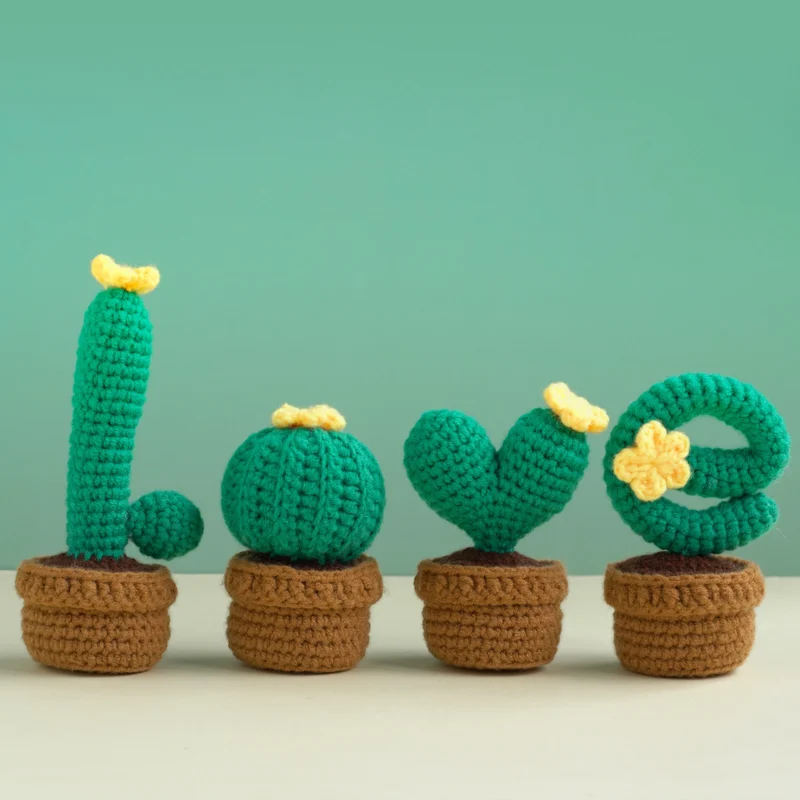 Finished dark LOVE cactus crochet potted plant