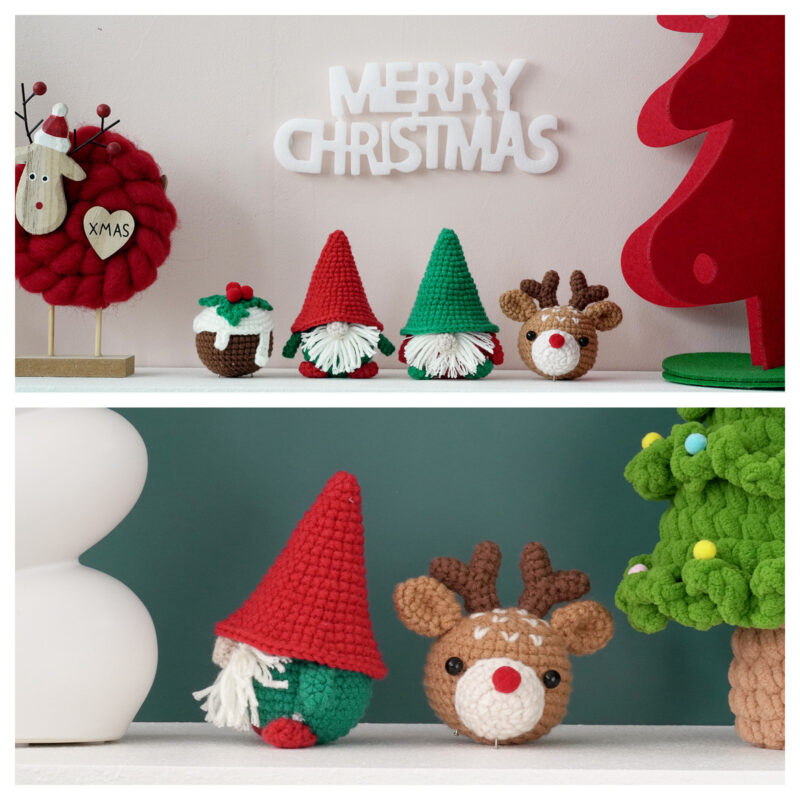Finished 4-piece christmas gnome crochet holiday set