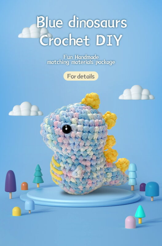 Finished blue rainbow dinosaur crochet doll