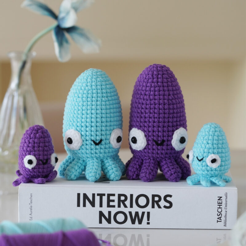 Finished cuttlefish crochet ocean decor