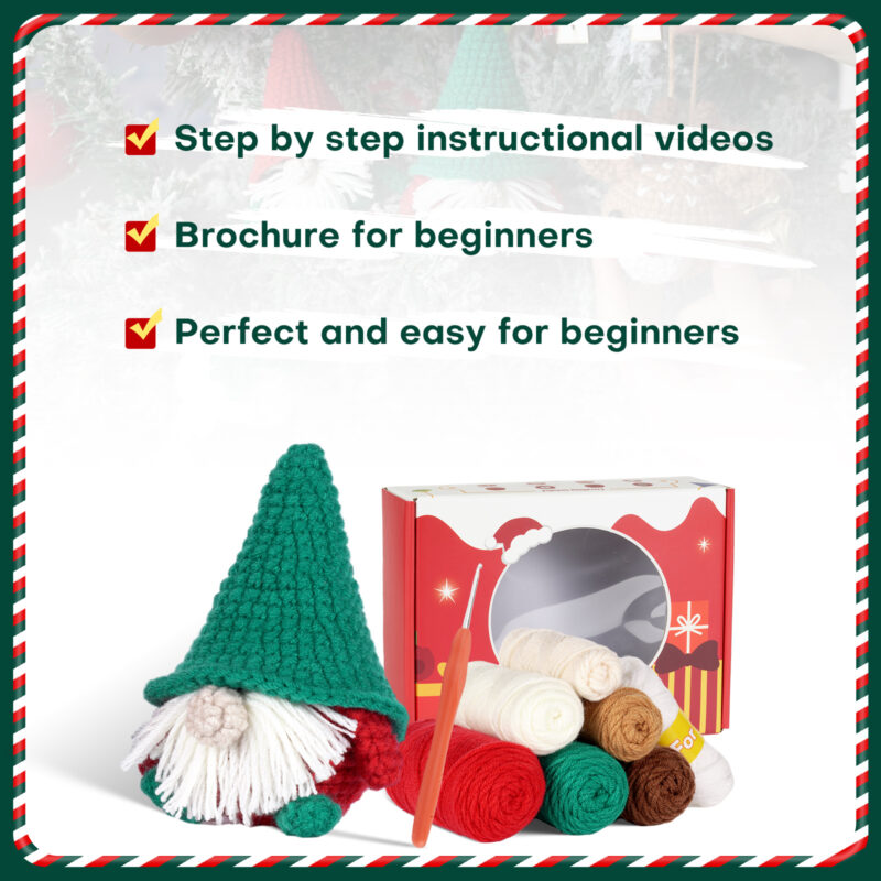 Christmas Gnome 4-Piece Set Crochet Kit for Beginners | Hookcrafters 7 Pre-portioned yarn for christmas gnome crochet kit