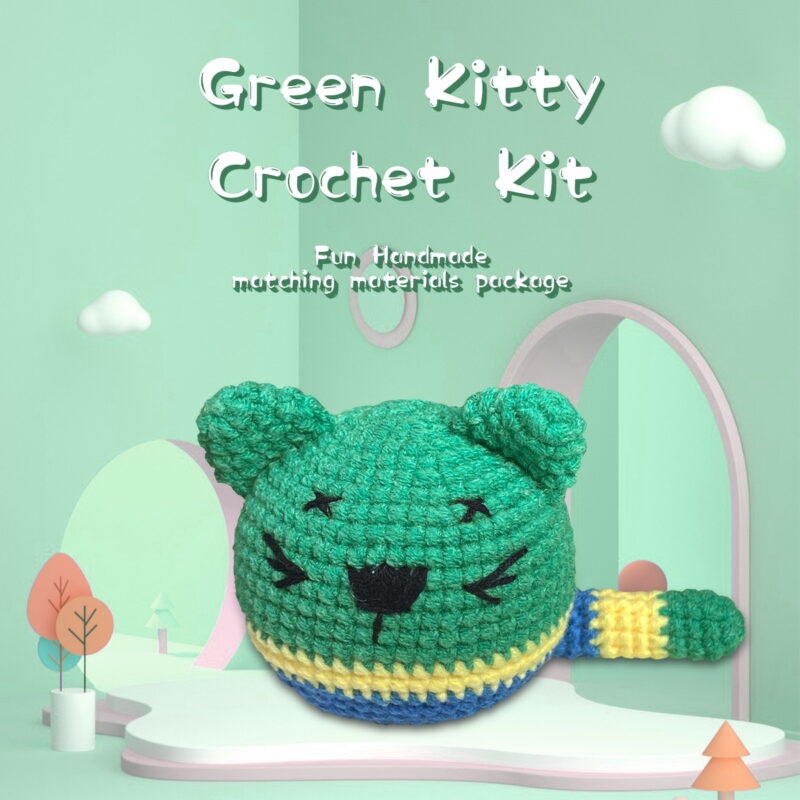 Green cat crochet kit as handmade kids birthday gift
