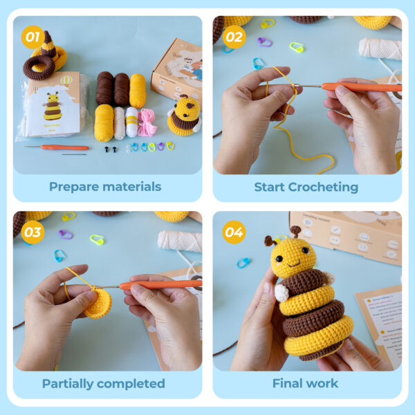 Bee stacking crochet kit for beginners full set