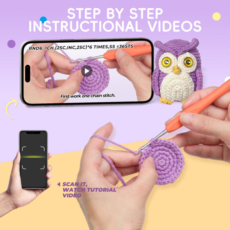 Owl ear crochet step tutorial