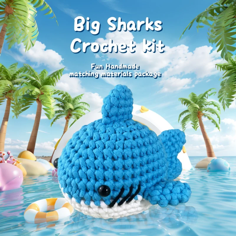 Crochet cartoon shark for under the sea nursery decor