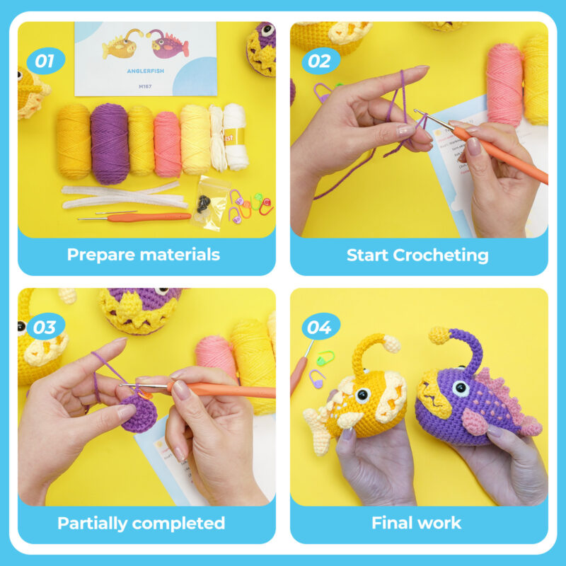 Finished anglerfish crochet plush