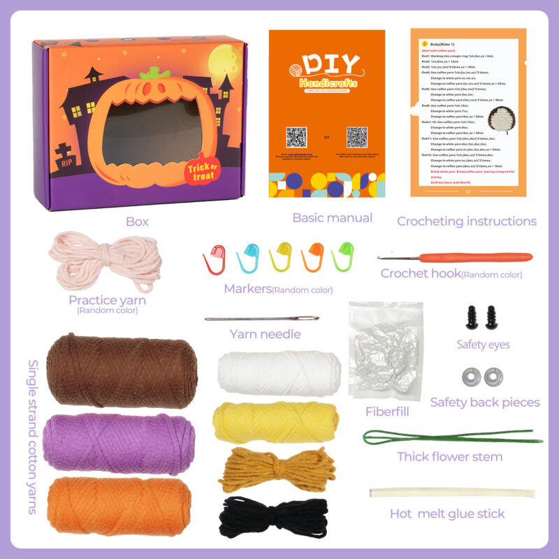 Pre-portioned yarn for owl broom crochet kit