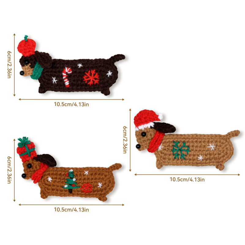 Dachshund Dog Hair Clip Crochet Kit for Beginners | DIY Accessory Craft 6 Yarn & clips for dachshund crochet kit