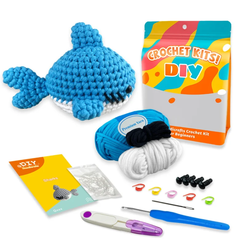 Pre-portioned gray yarn for shark crochet kit
