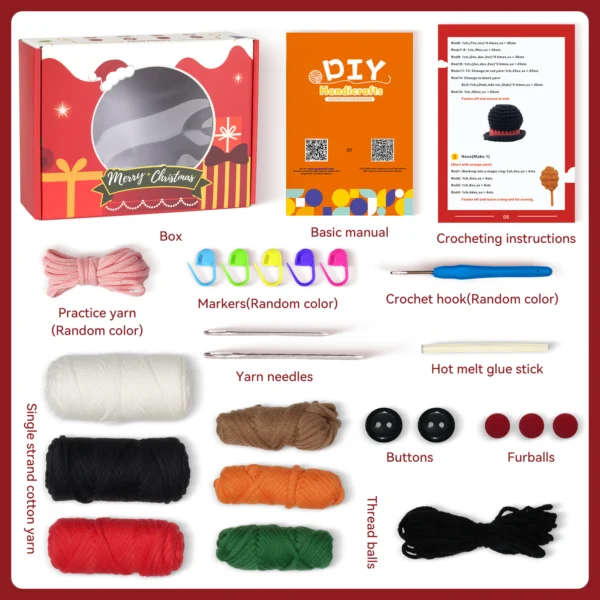 snowman crochet kit Pre-portioned yarn for snowman storage box crochet kit