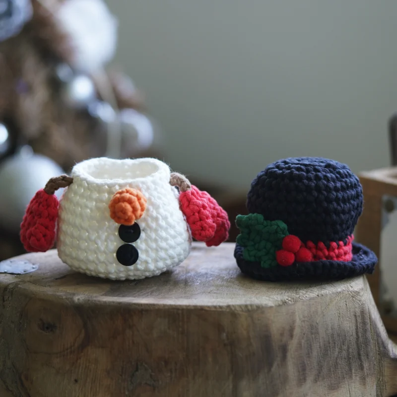Snowman storage box crochet kit as handmade christmas gift