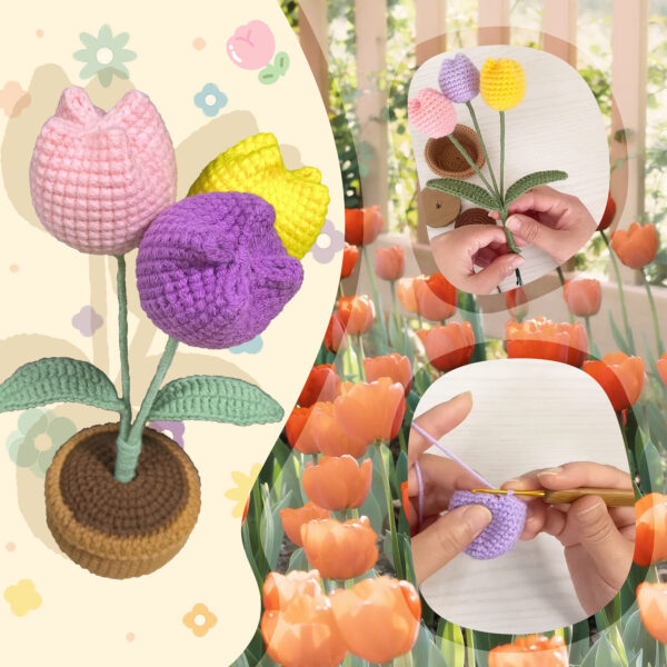 spring decor diy Beginner tulip flower crochet step-by-step tutorial