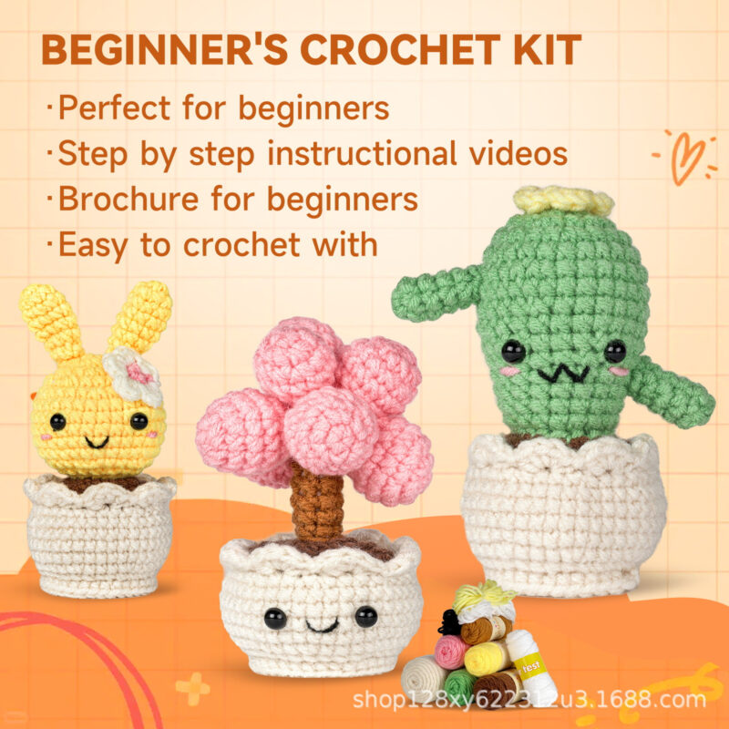 Multi Succulent Potted Plants Crochet Kit for Beginners | No-Fuss Home Decor DIY 7 Yarn for succulent potted plant crochet kit