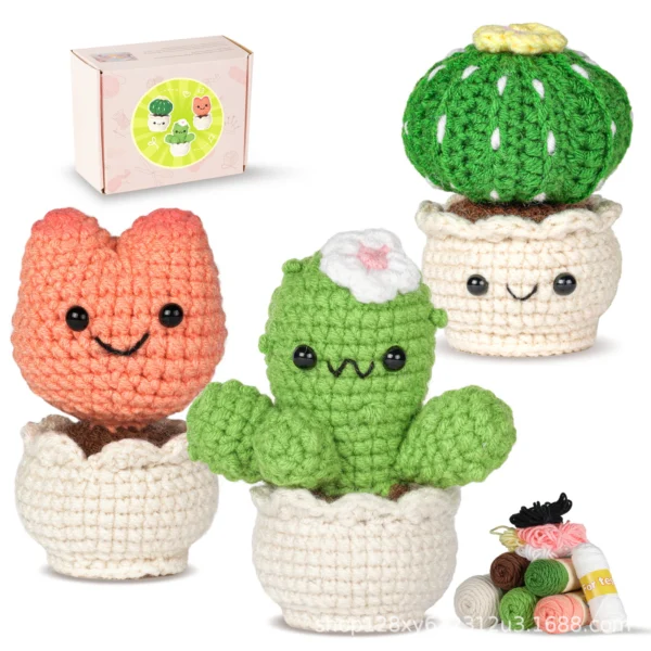 Multi succulent potted plants combo crochet kit for beginners full set