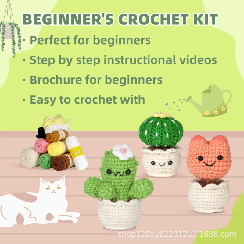 Pre-portioned yarn for beginner succulent crochet kit