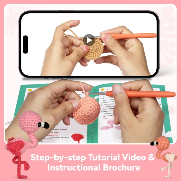 Pre-portioned yarn for flamingo crochet kit