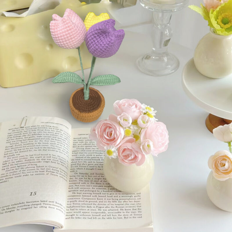 Tulip Potted Flower Crochet Kit - 3D Desktop Decor 5 Tulip crochet kit as handmade Mother's Day gift