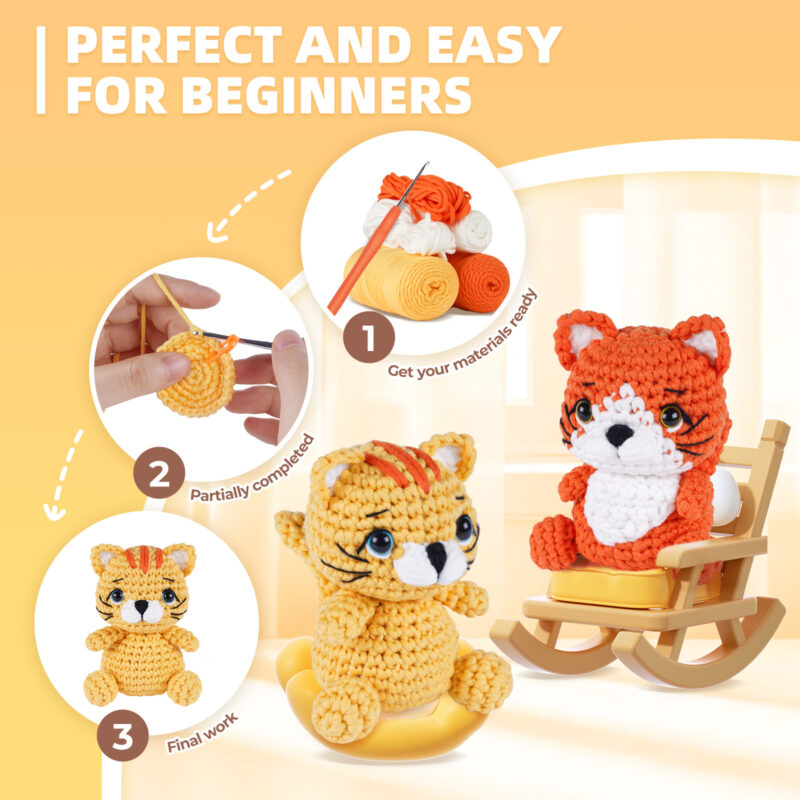 Chubby Round Orange Cat Crochet Kit for Beginners | Lazy Tabby DIY Craft 7 weekend crochet project