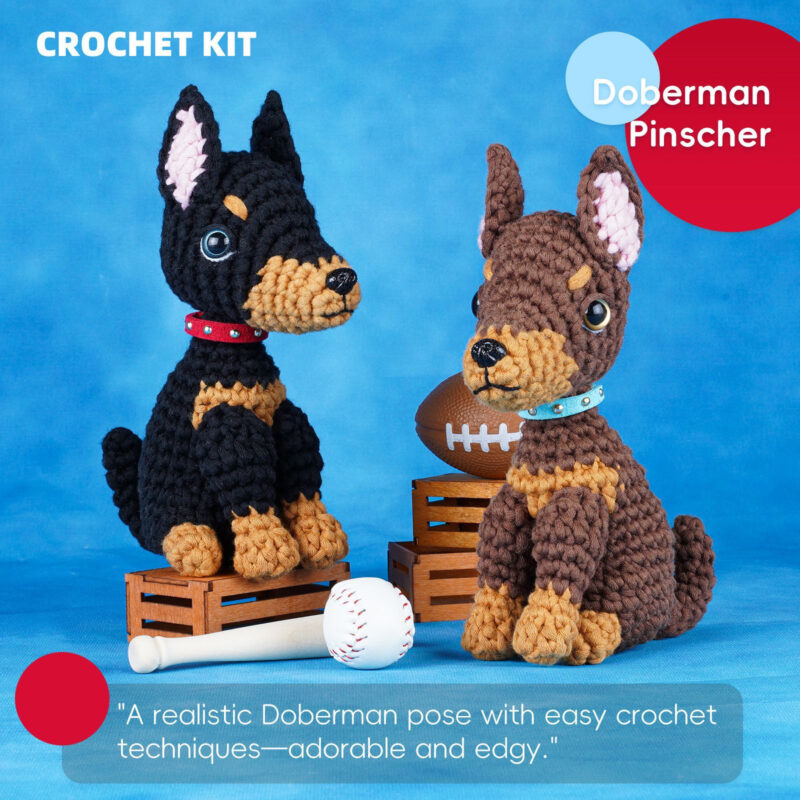 Obsidian doberman crochet kit for beginners full set