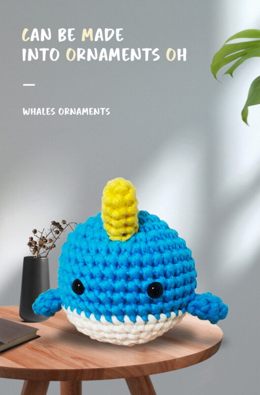 Pre-portioned gradient blue yarn for whale crochet kit