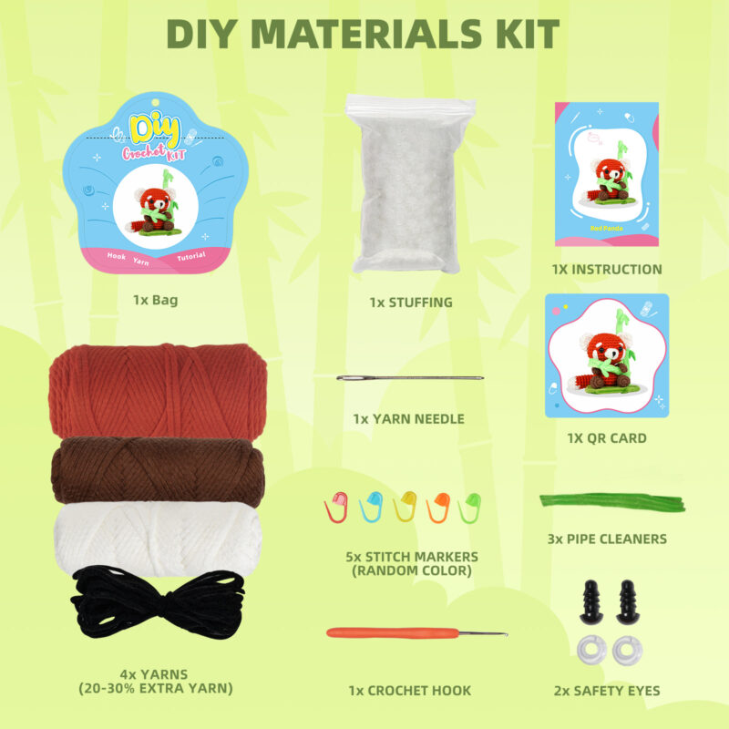 Red panda tail crochet step tutorial