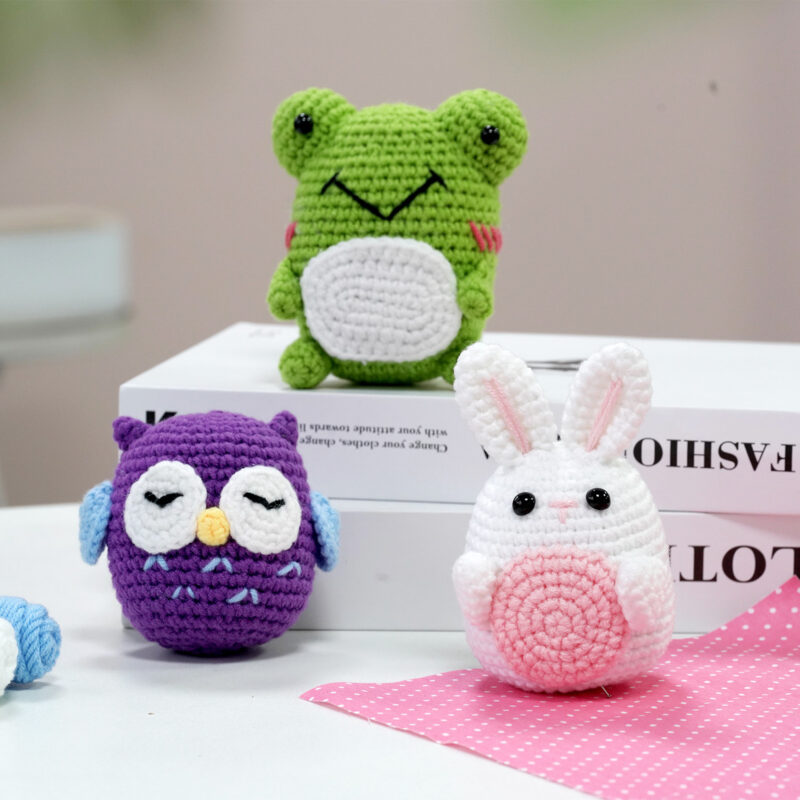 Frog Owl Bunny Combo Crochet Kit for Beginners | Hookcrafters 6 Pre-portioned yarn for woodland animal crochet kit