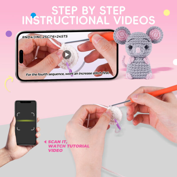 Gray Little Mouse Crochet Kit for Beginners | Tiny DIY Craft